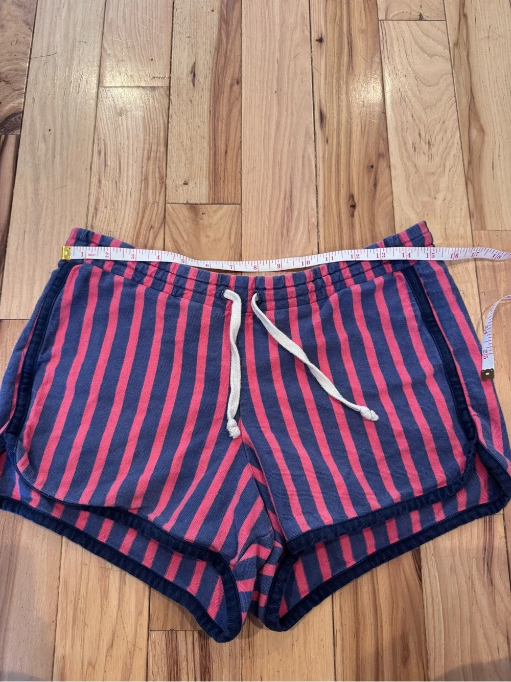 Striped Navy and Coral Women’s Drawstring Shorts
